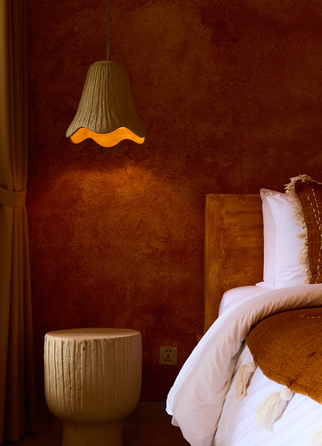 Wabi-sabi lime plaster texture on interior wall Bali