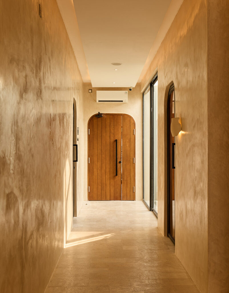 Warm neutral lime plaster wall for serene interiors