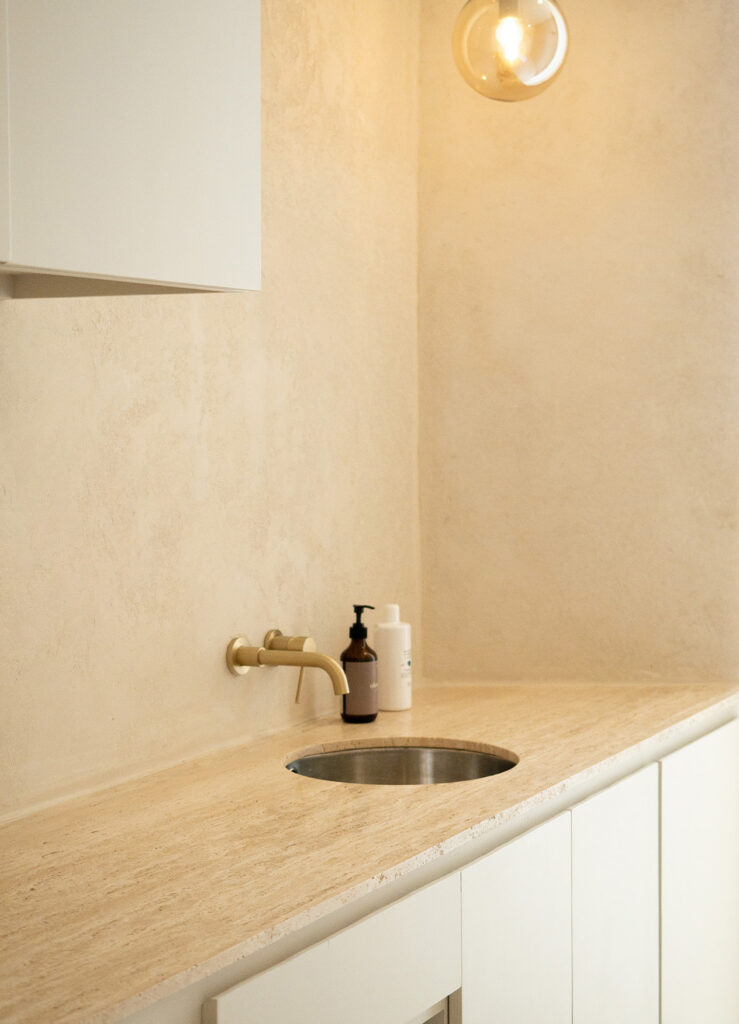 Soft grey limewash finish on Bali interior wall